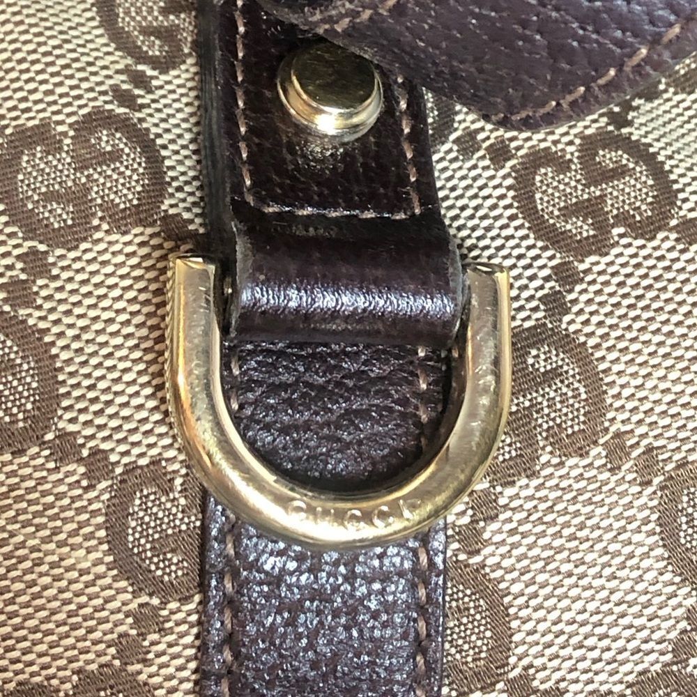 GUCCI Abbey Monogram Oversized Tan Canvas & Brown Leather Crossbody Shoulder Bag - Picture 5 of 17